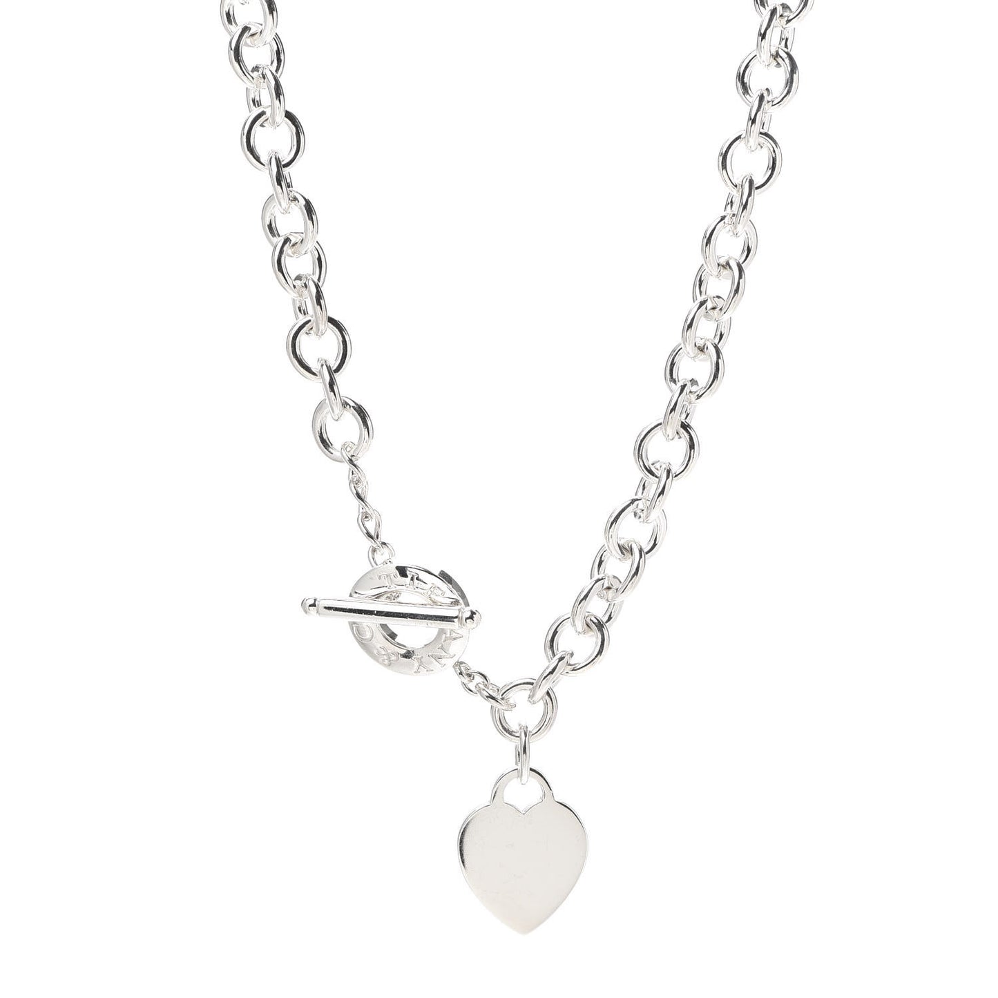 Sterling Silver Heart Tag Toggle Necklace