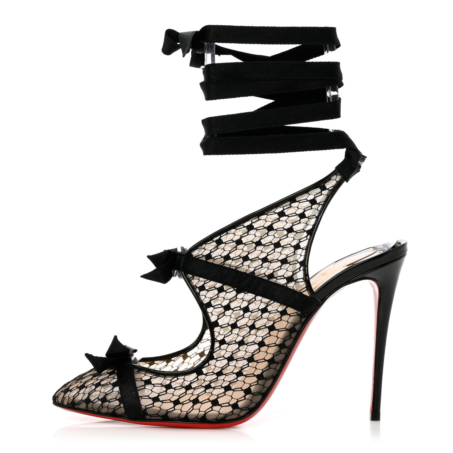 Christian Louboutin Patent Fishnet Lace Directoire 100 Pumps 39 Version Black 1 of 8