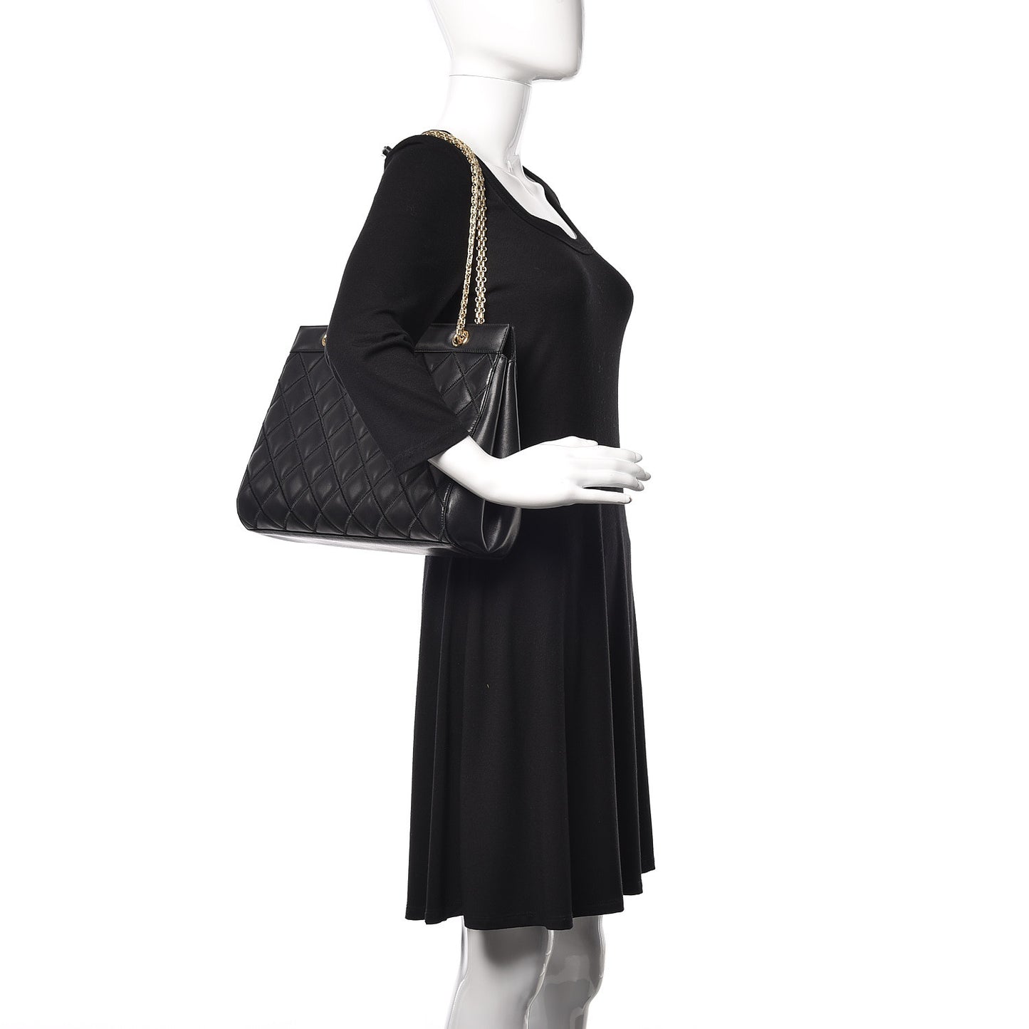 Lambskin Double Stitch Quilted Tote Black