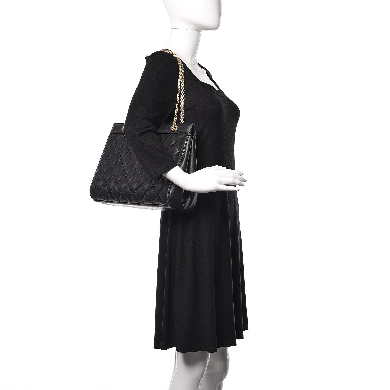 Chanel Lambskin Double Stitch Quilted Tote Black 2 of 13
