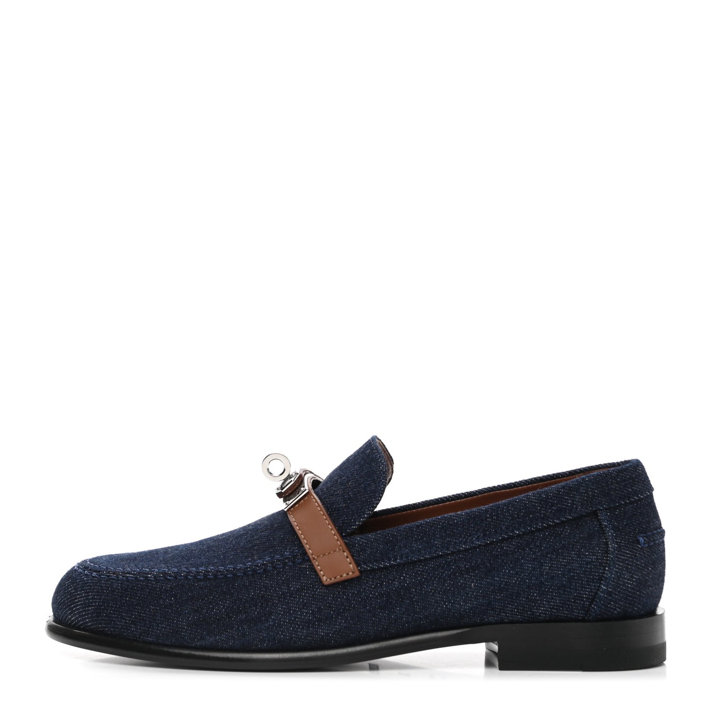Denim Canvas Calfskin Womens Destin Loafer 36 Bleu Brut Gold