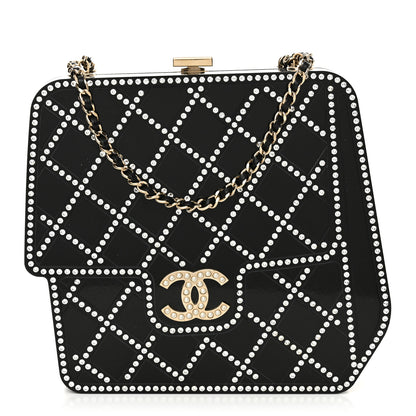 Chanel Plexiglass Crystal Quilted Minaudiere Clutch Black White 1 of 18