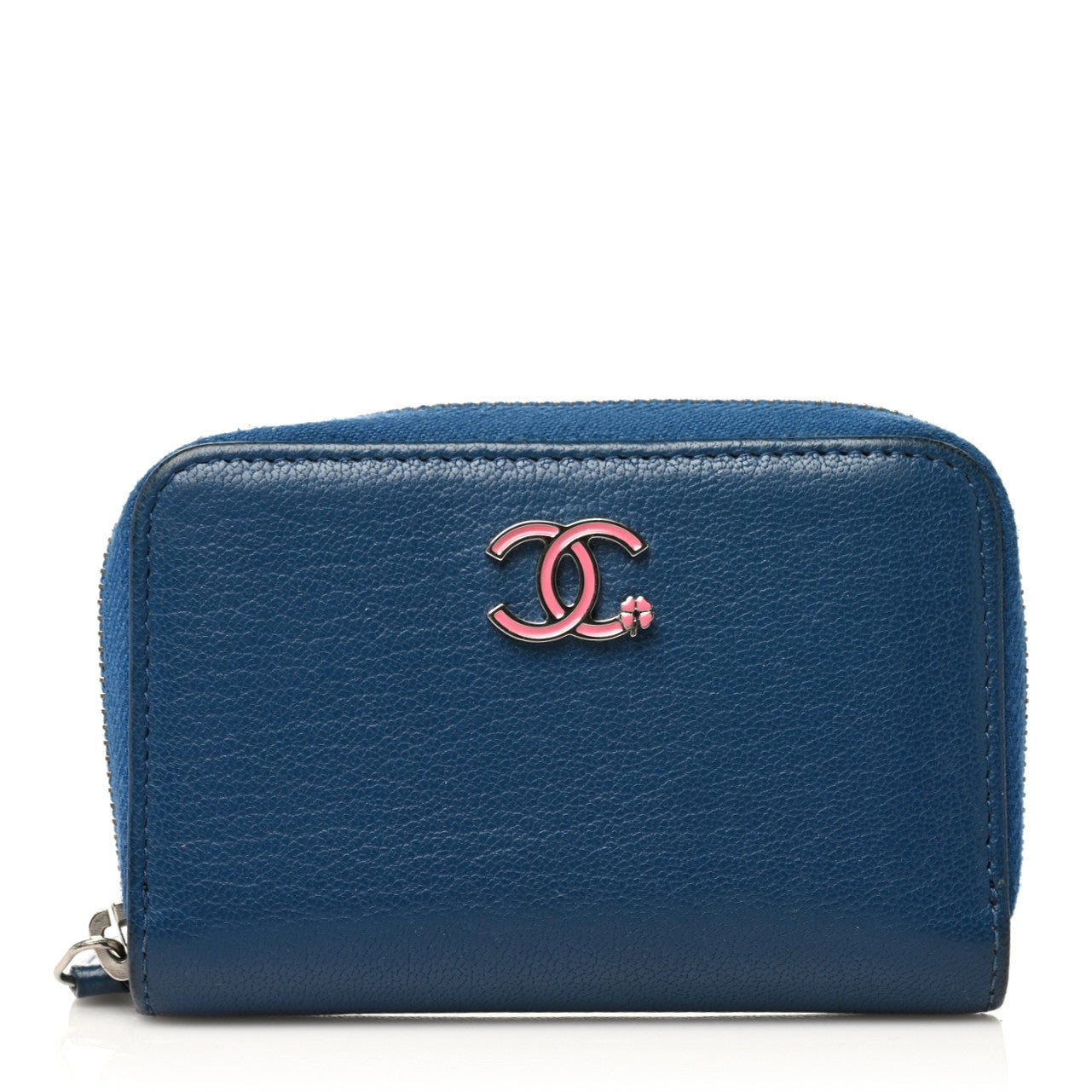 Chanel Goatskin Camellia Zip Coin Purse Dark Blue 1 of 7