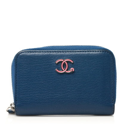 Chanel Goatskin Camellia Zip Coin Purse Dark Blue 1 of 7