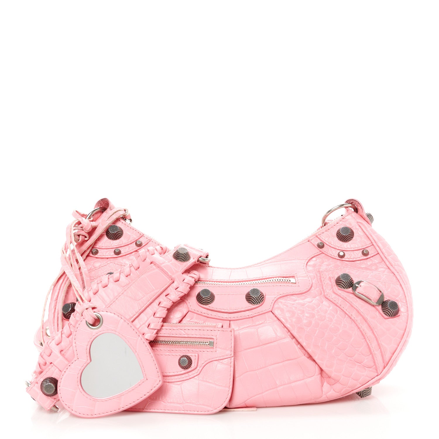 Balenciaga Extra Supple Calfskin Crocodile Embossed Small Le Cagole Shoulder Bag Sweet Pink 3 of 12