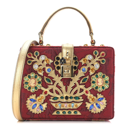 Dolce & Gabbana Brocade Dauphine Crystal Embellished Box Bag Red Gold 1 of 9