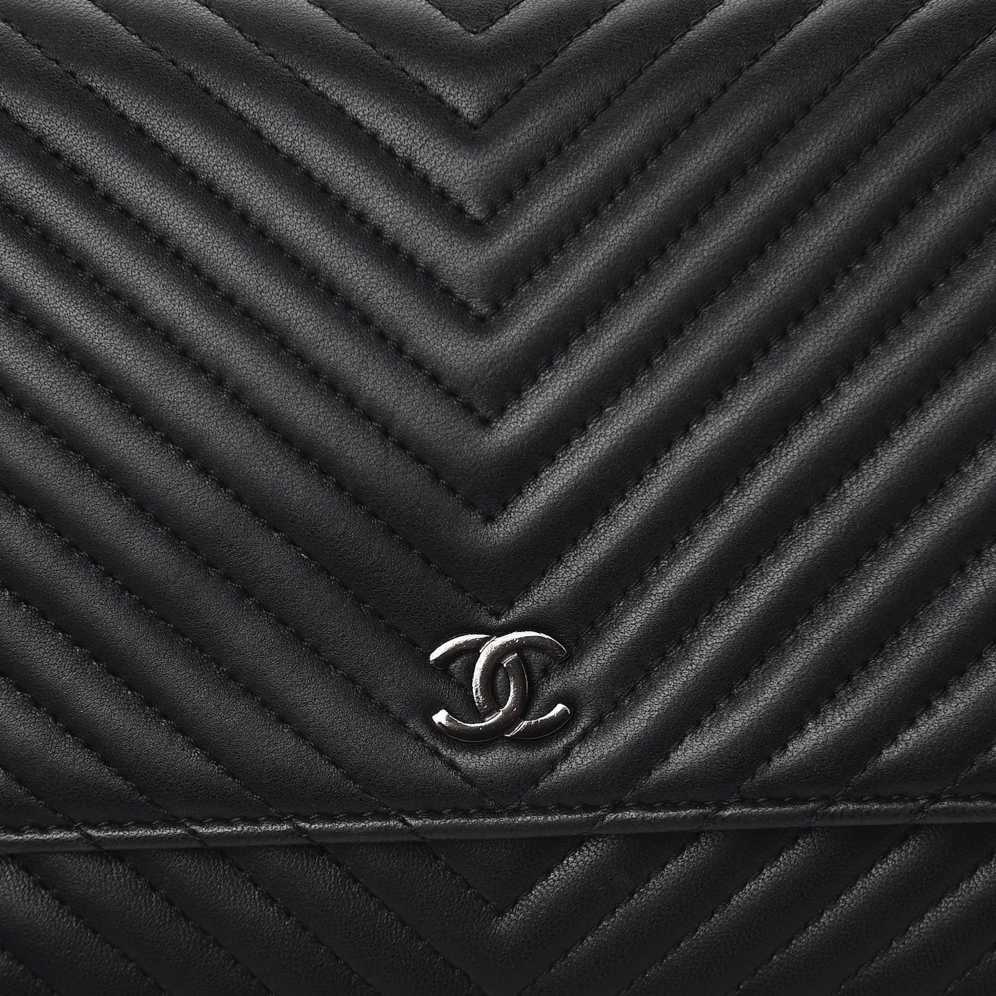 Lambskin Chevron Quilted Wallet On Chain WOC So Black