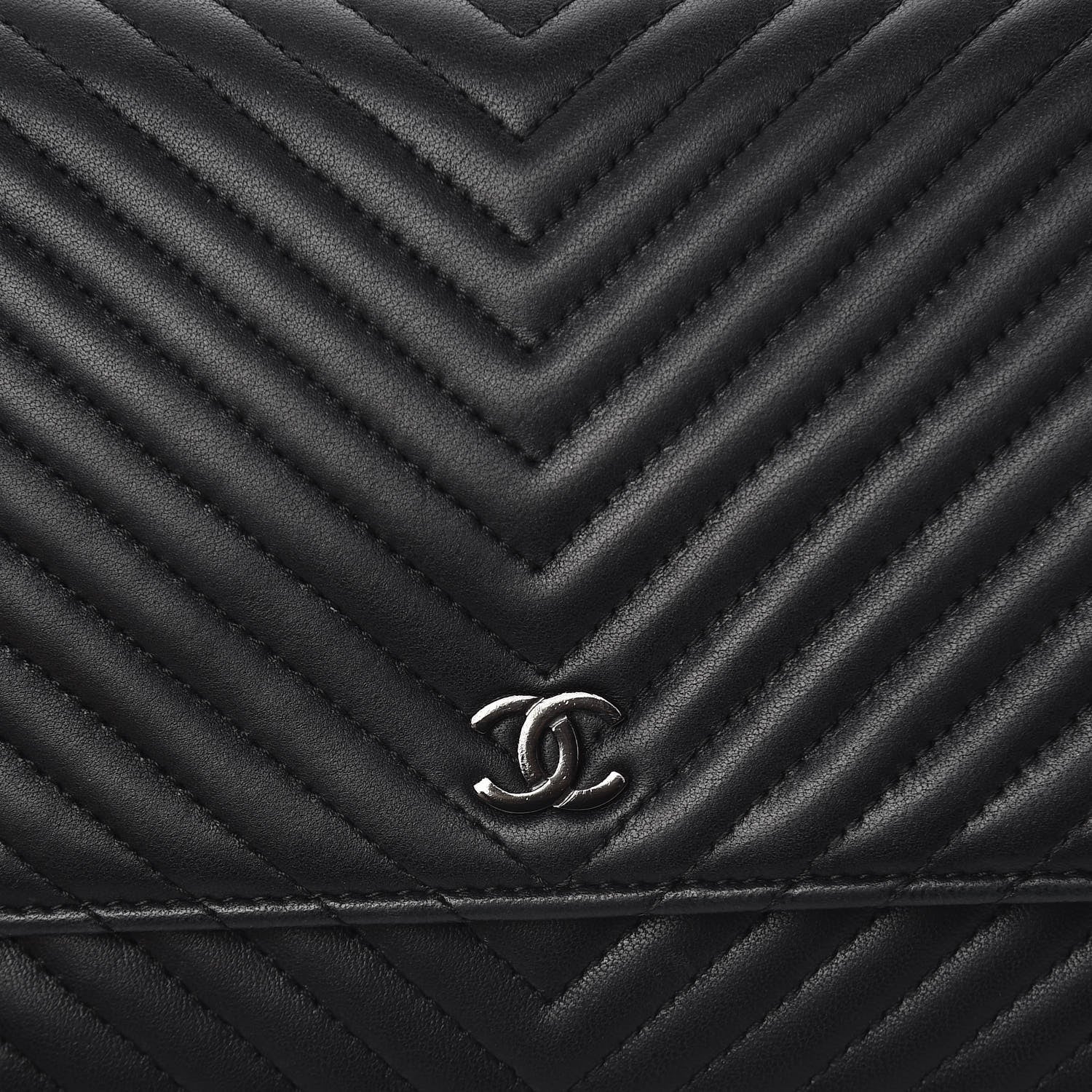 Chanel Lambskin Chevron Quilted Wallet On Chain WOC So Black 9 of 11