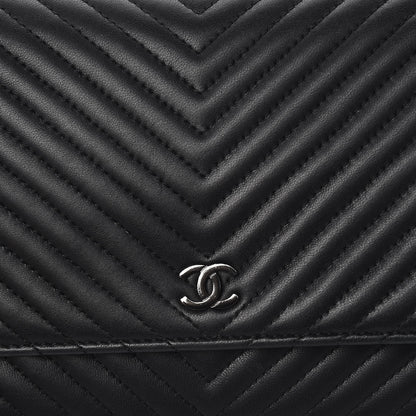 Chanel Lambskin Chevron Quilted Wallet On Chain WOC So Black 9 of 11