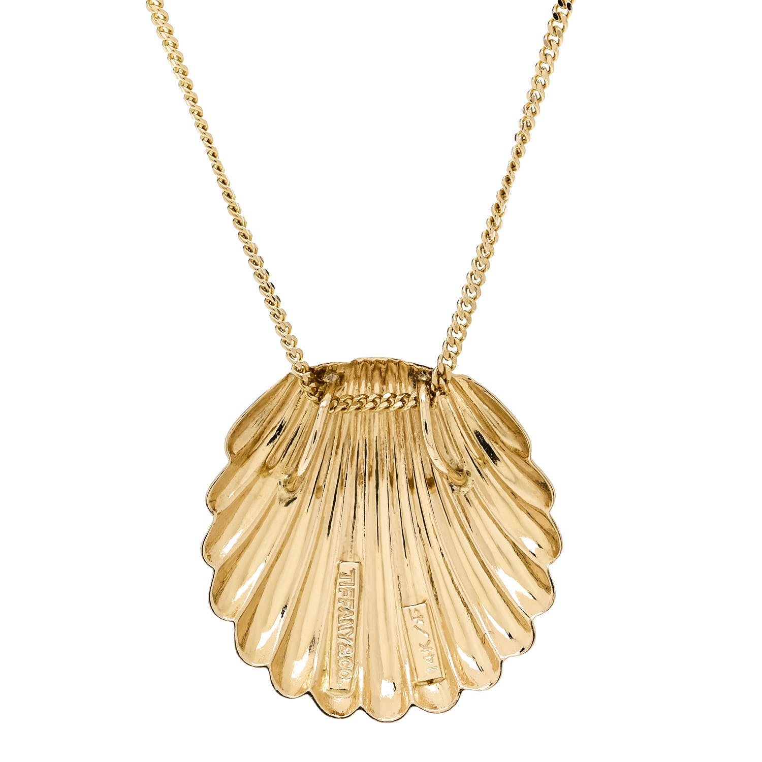 Tiffany 14K Yellow Gold Seashell Pendant Necklace 4 of 6