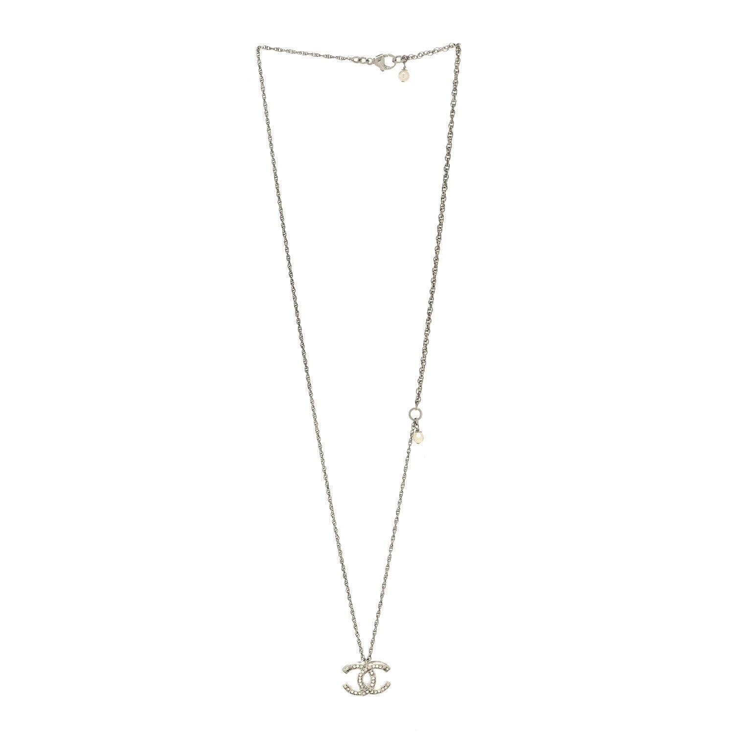 Chanel Crystal CC Pendant Necklace Silver 3 of 6