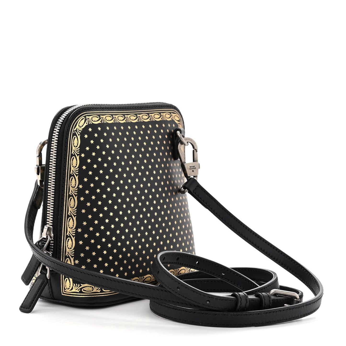 X SEGA Calfskin GUCCY Stars Mini Dome Shoulder Bag Black Gold