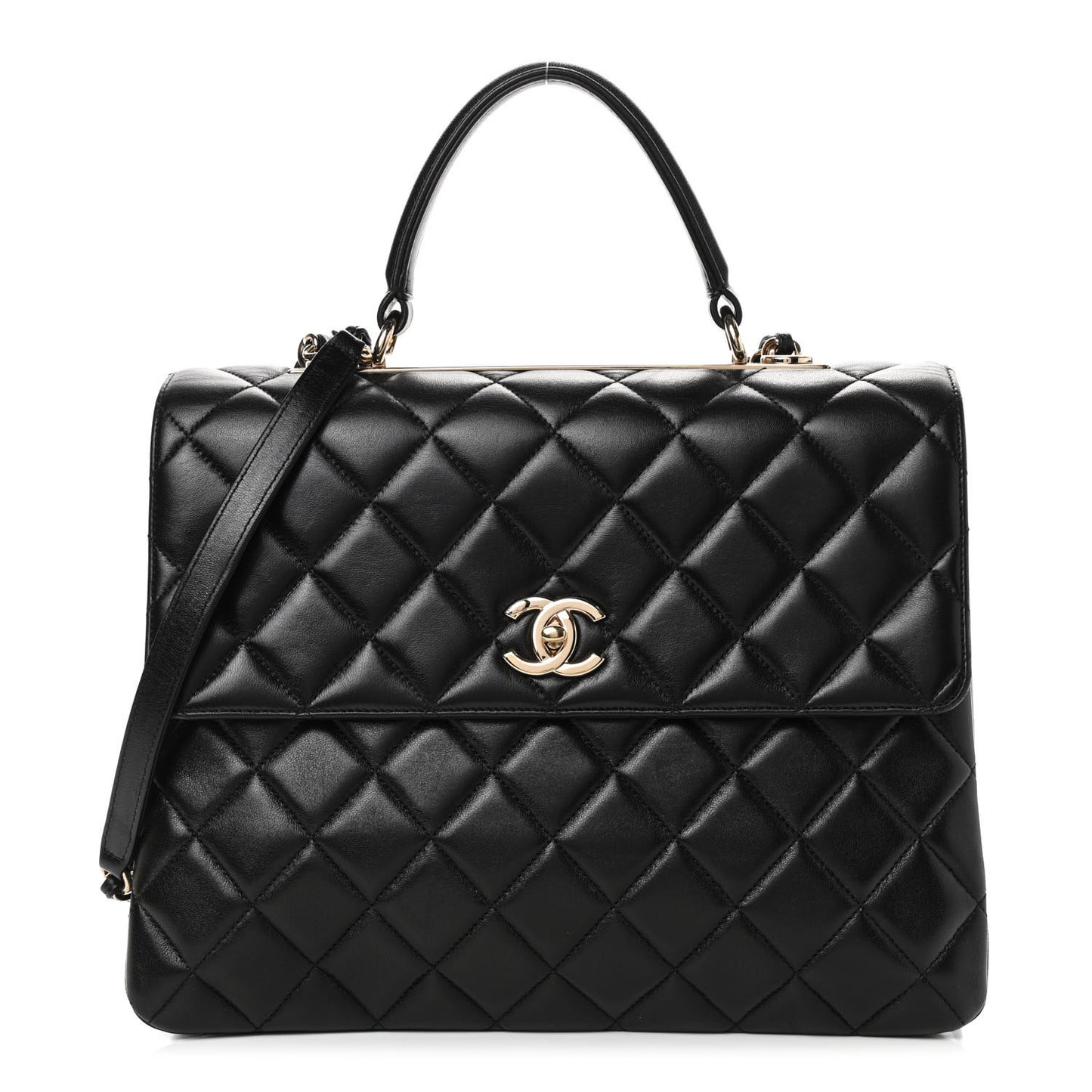 Lambskin Quilted Large Trendy CC Dual Handle Flap Bag Black