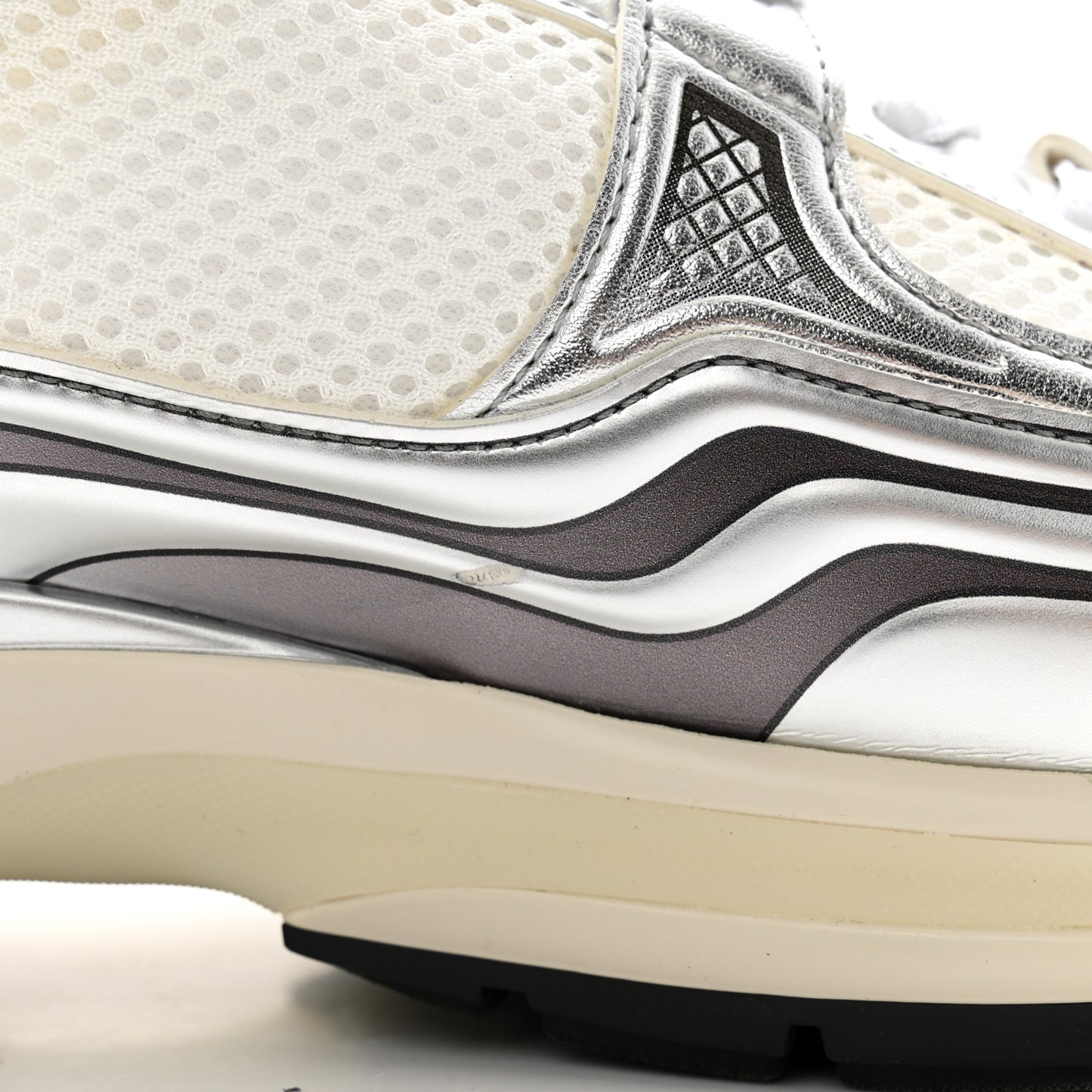 Fabric Laminated Calfskin Stretch CC Womens Sneakers 39.5 White Silver