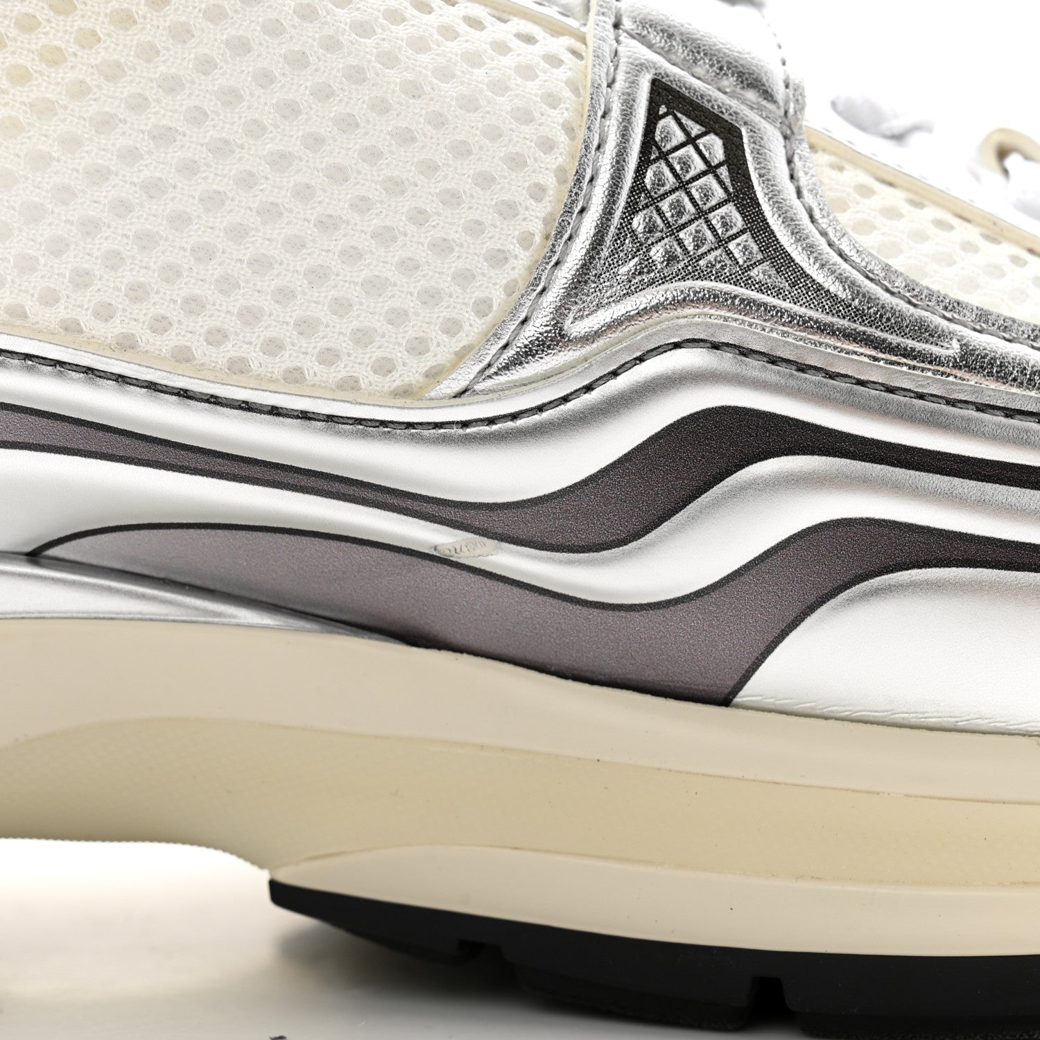Chanel Fabric Laminated Calfskin Stretch CC Womens Sneakers 39.5 White Silver 10 of 14