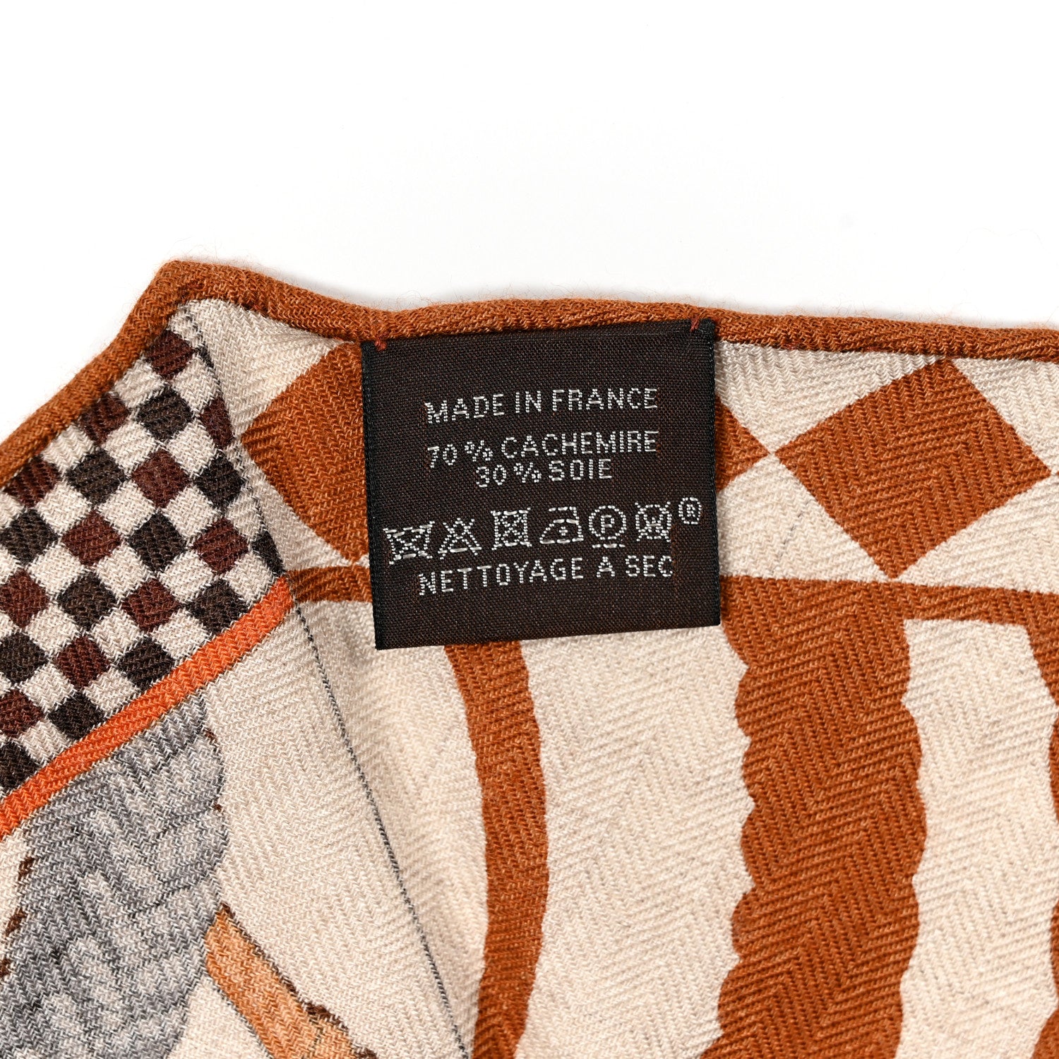 Hermes Cashmere Silk Fouets Et Badines Losange Scarf Naturel Caramel Menthol 4 of 4