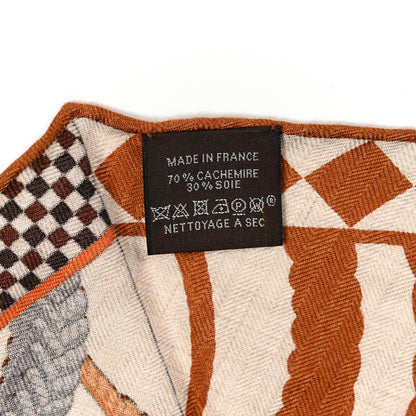 Hermes Cashmere Silk Fouets Et Badines Losange Scarf Naturel Caramel Menthol 4 of 4