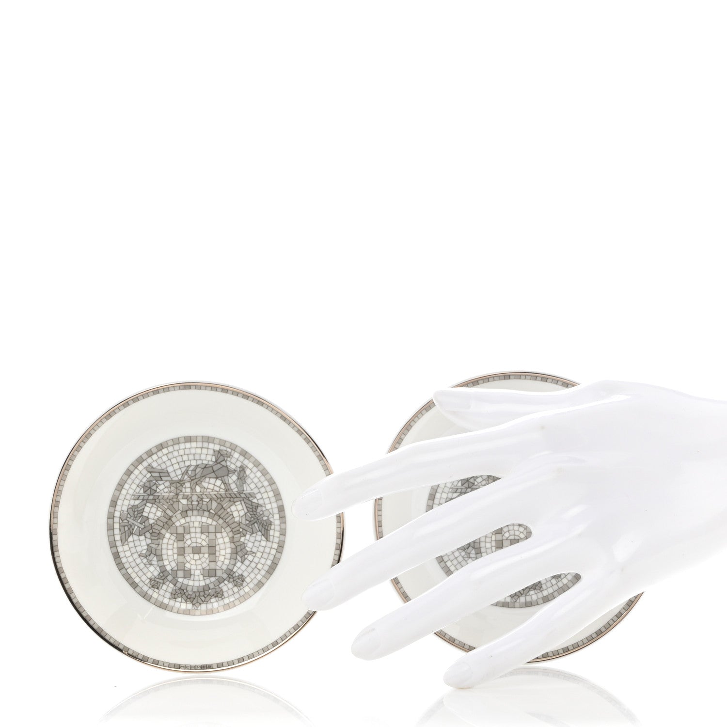 Hermes Porcelain Mosaique Au 24 Platine Soy Dish Set of 2 Platinum 4 of 18