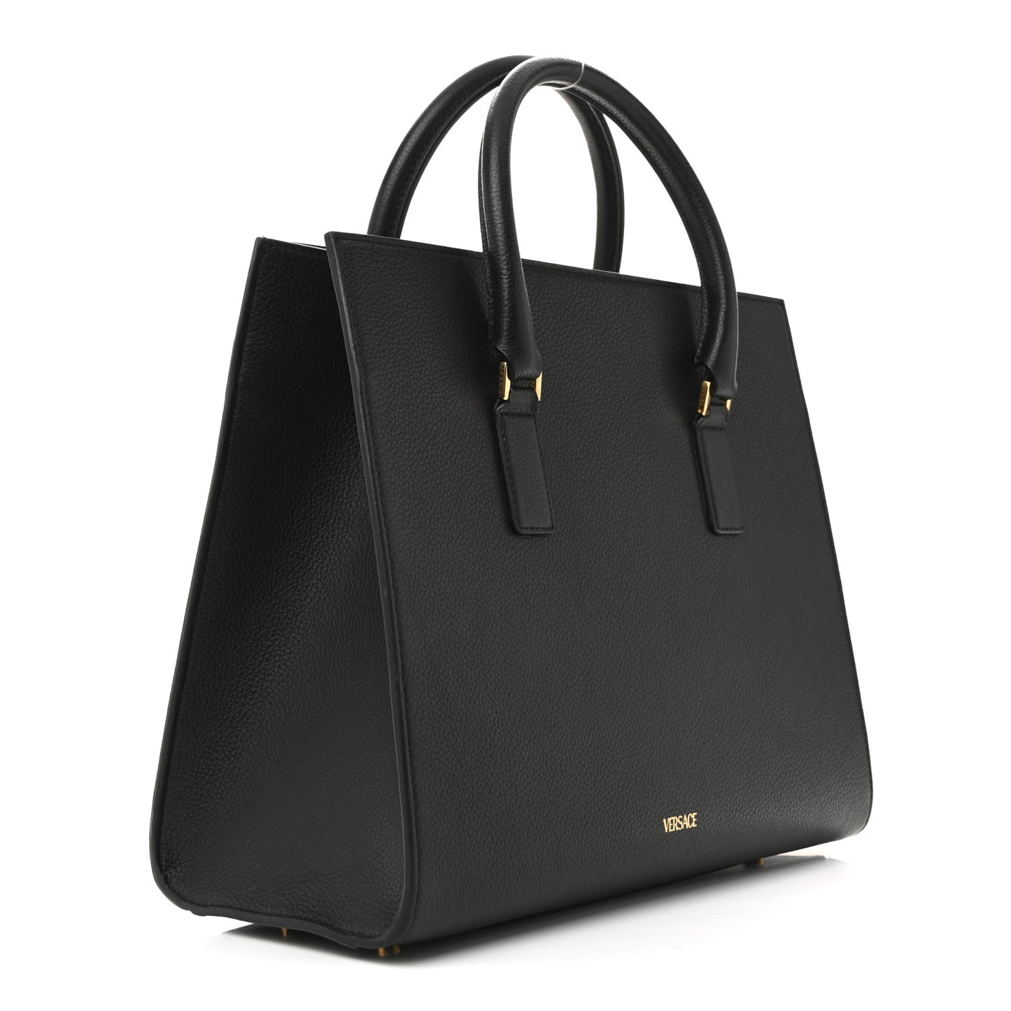 Grained Calfskin Large Virtus Top Handle Shoulder Bag Black