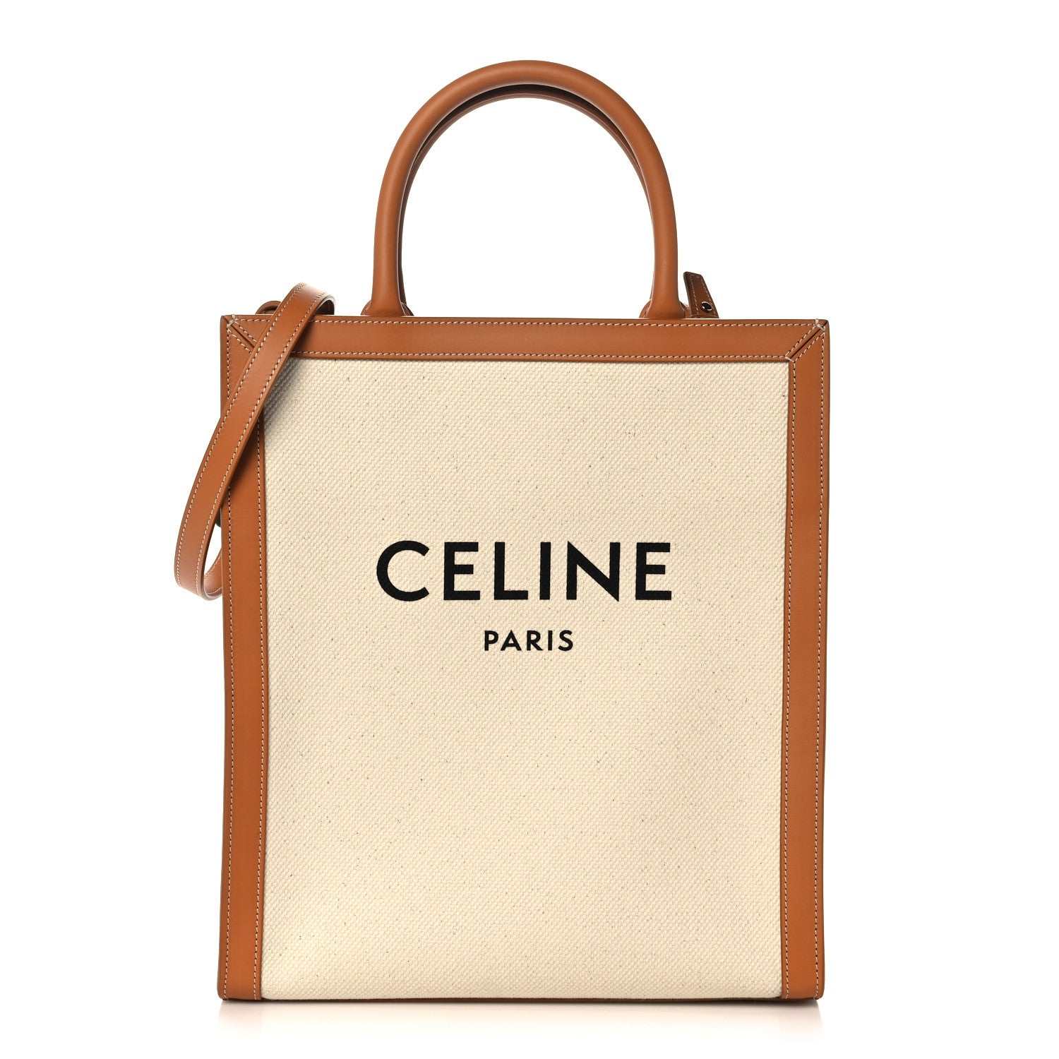 Celine Canvas Calfskin Logo Print Small Vertical Cabas Natural Tan 1 of 10