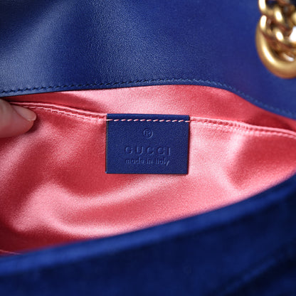 Gucci Velvet Matelasse Mini GG Marmont Shoulder Bag Cobalt Blue 6 of 14