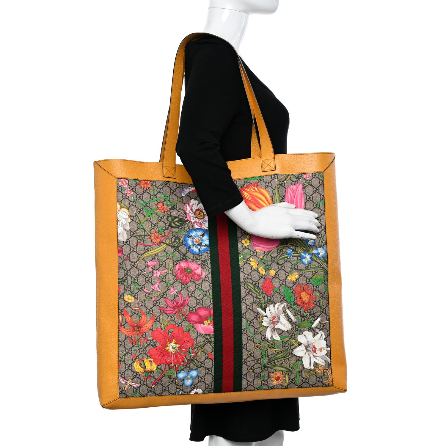 Gucci GG Supreme Monogram Flora Web Ophidia Large Vertical Shopping Tote Beige Multicolor Crop 2 of 17