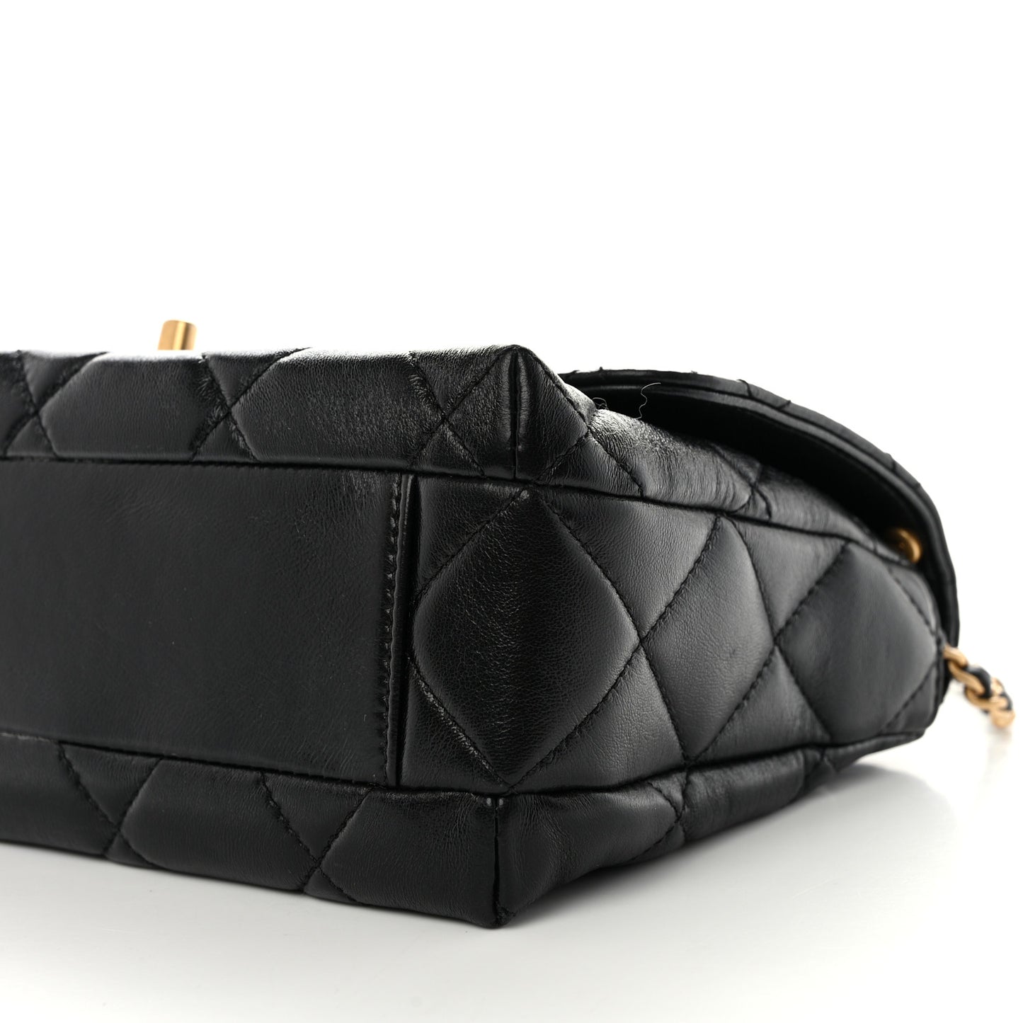 Lambskin Quilted Pearl Crystal Logo Flap Black