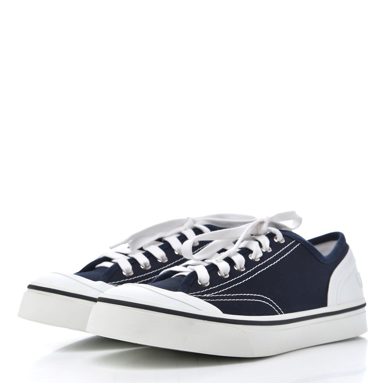 Chanel Fabric Mens Lace Up Cap Toe Sneakers 41 Navy 3 of 9