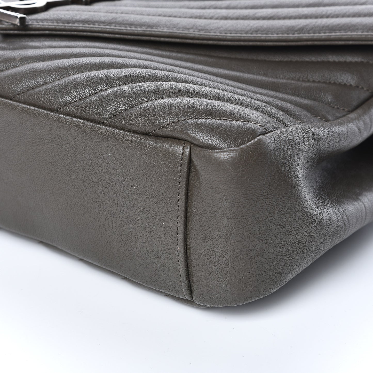 Sheepskin Matelasse Chevron Monogram Large College Satchel Dark Anthracite