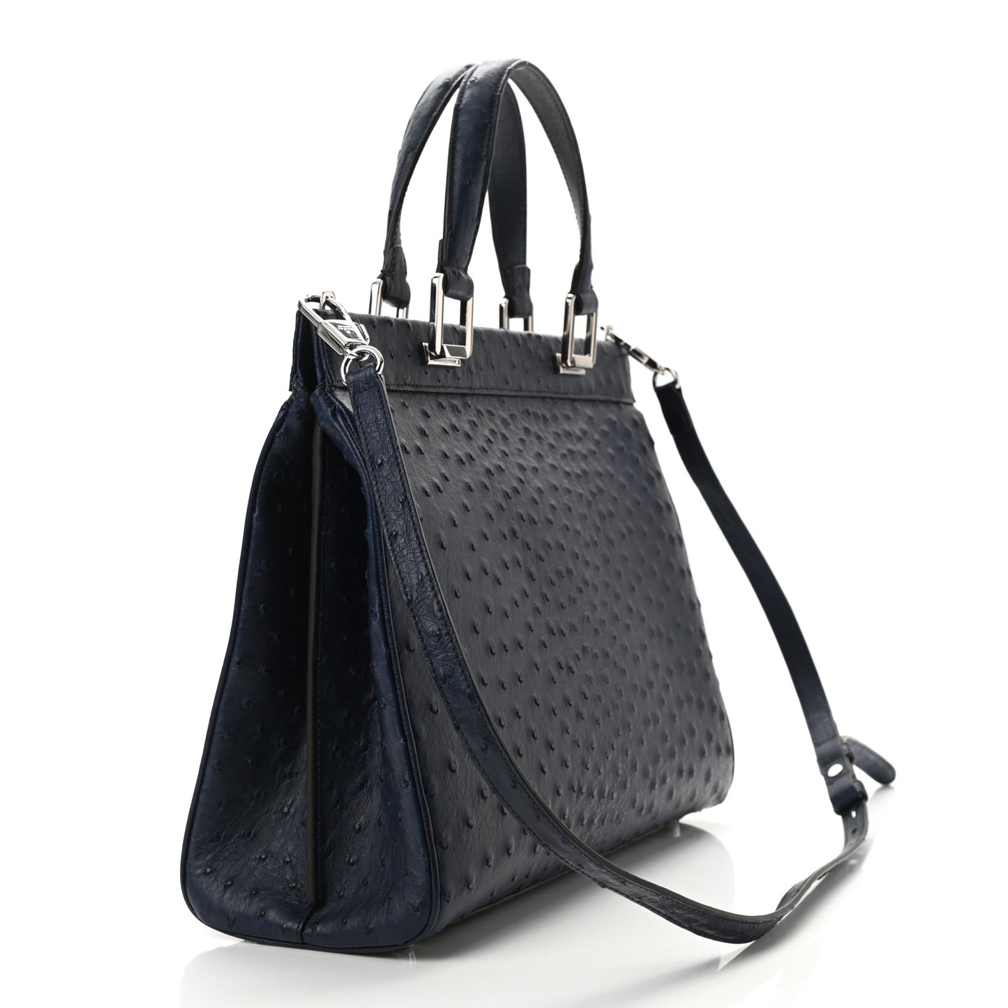 Ostrich Medium Zumi Top Handle Bag Blue
