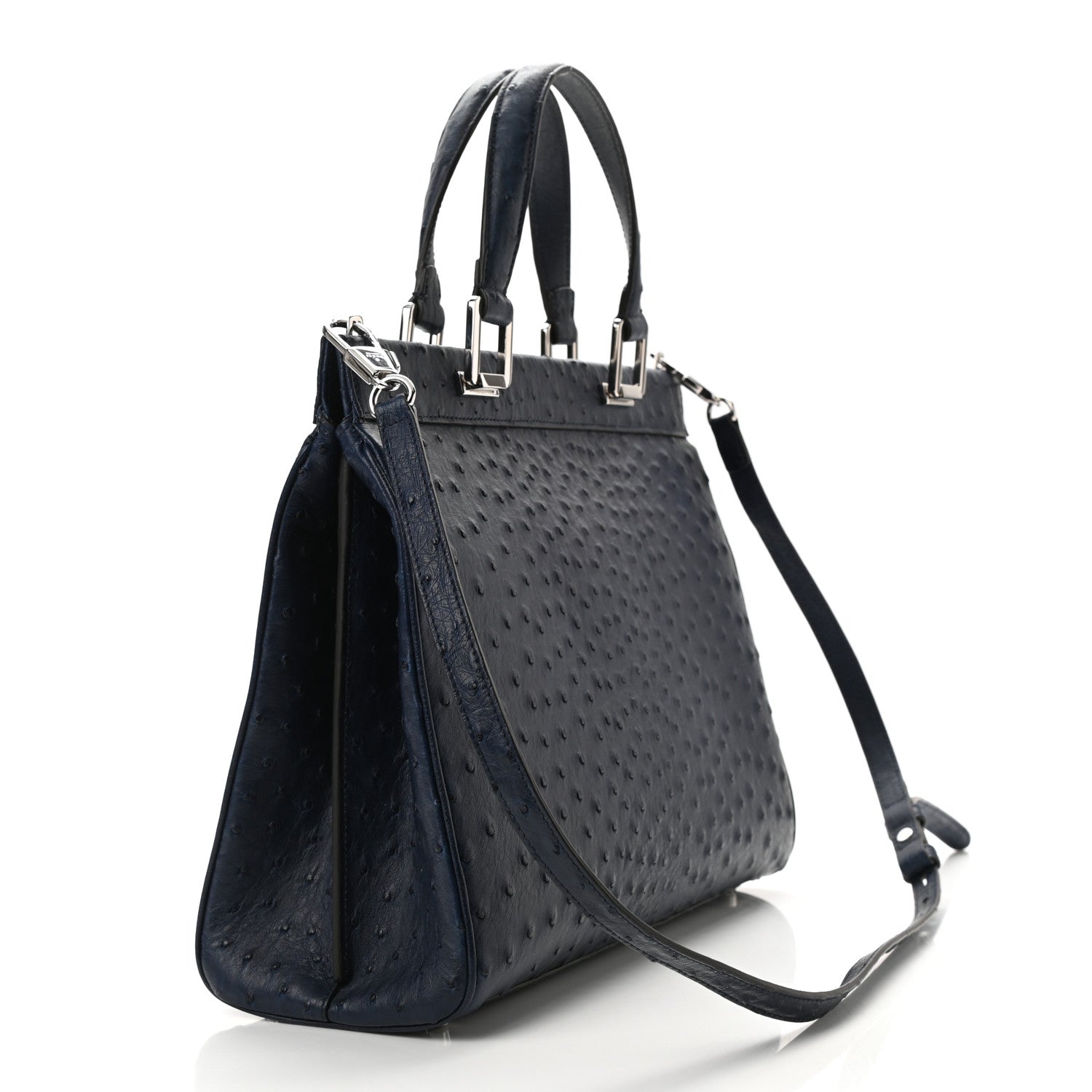 Gucci Ostrich Medium Zumi Top Handle Bag Blue 3 of 10