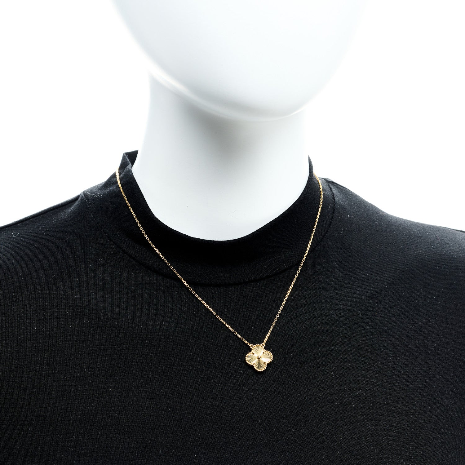 Van Cleef & Arpels 18K Yellow Gold Guilloche Vintage Alhambra Pendant Necklace 2 of 6