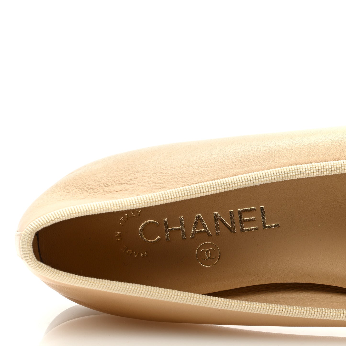 Lambskin Cap Toe CC Ballerina Flats 38.5 Beige Black