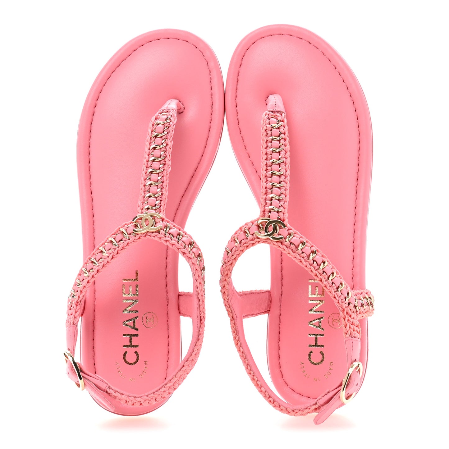 Lambskin Embroidered CC Thong Sandals 37 Pink