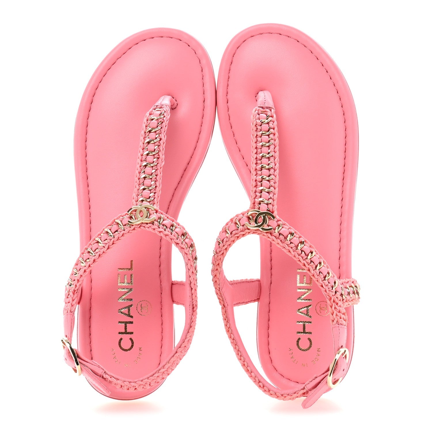 Chanel Lambskin Embroidered CC Thong Sandals 37 Pink 2 of 9