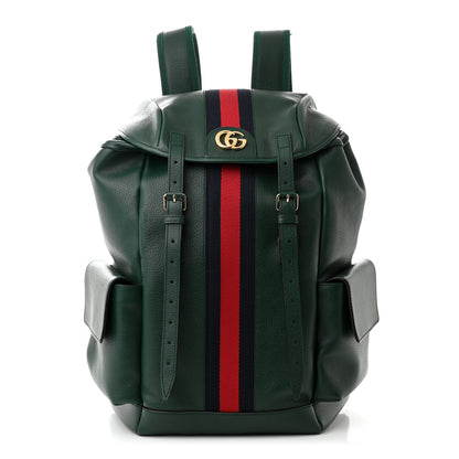 Gucci Grained Calfskin Medium Ophidia Double Buckle Backpack Green 1 of 10