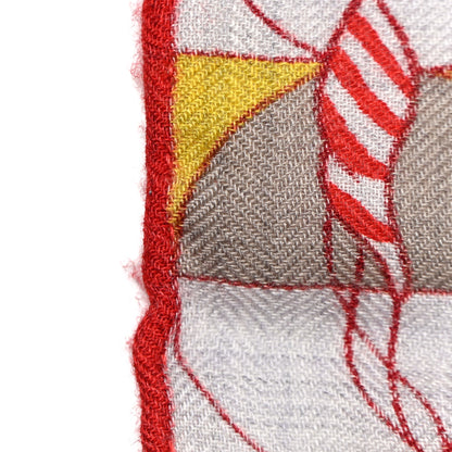 Hermes Cashmere Silk L'Epopee D'Hermes Shawl 140 Gris Chine Rouge Multicolor 9 of 11