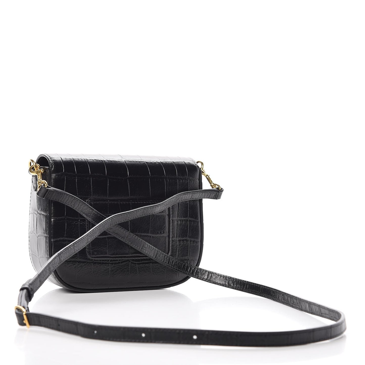 Deep Calfskin Crocodile Embossed Small Darley Black