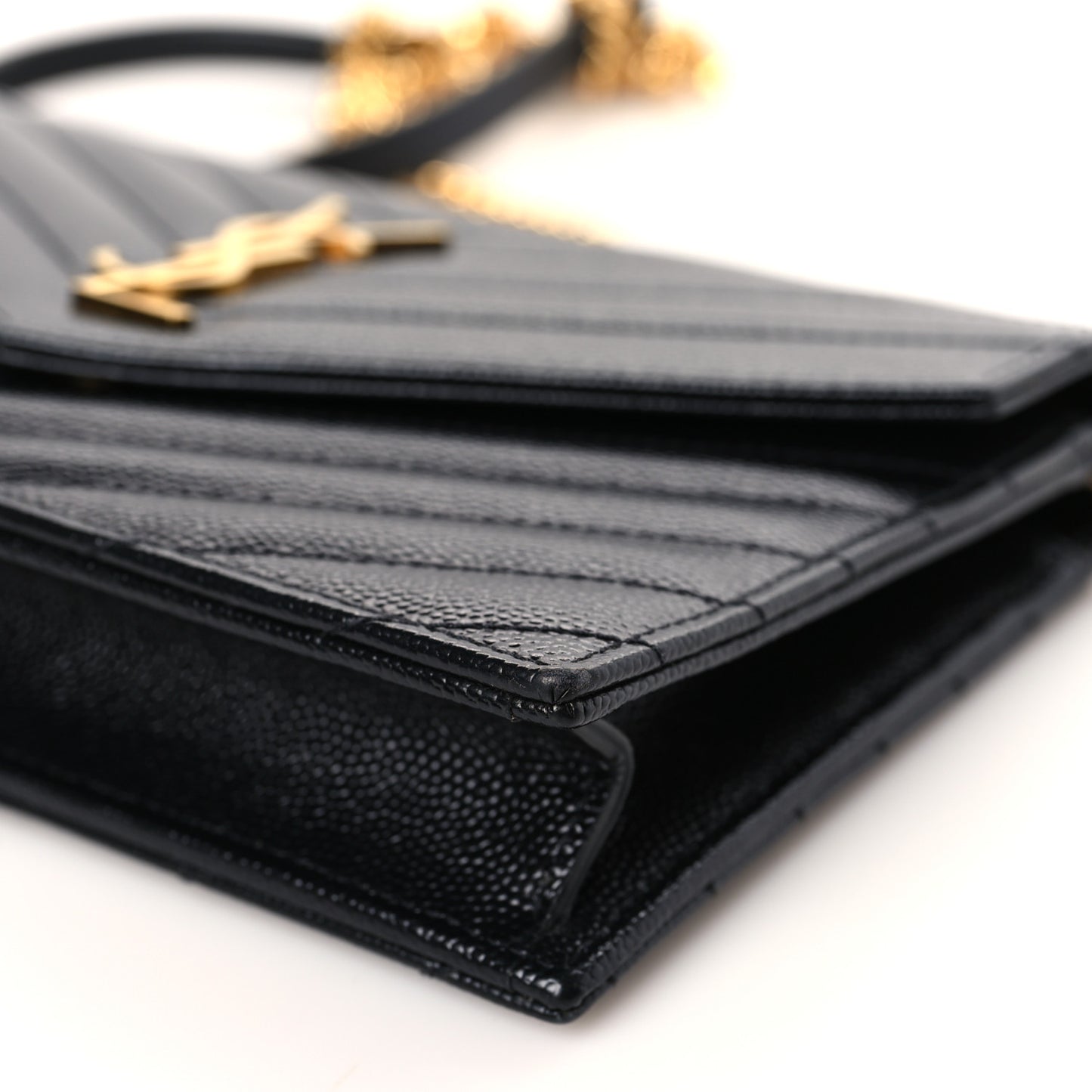 Grain De Poudre Matelasse Chevron Monogram Envelope Chain Wallet Black