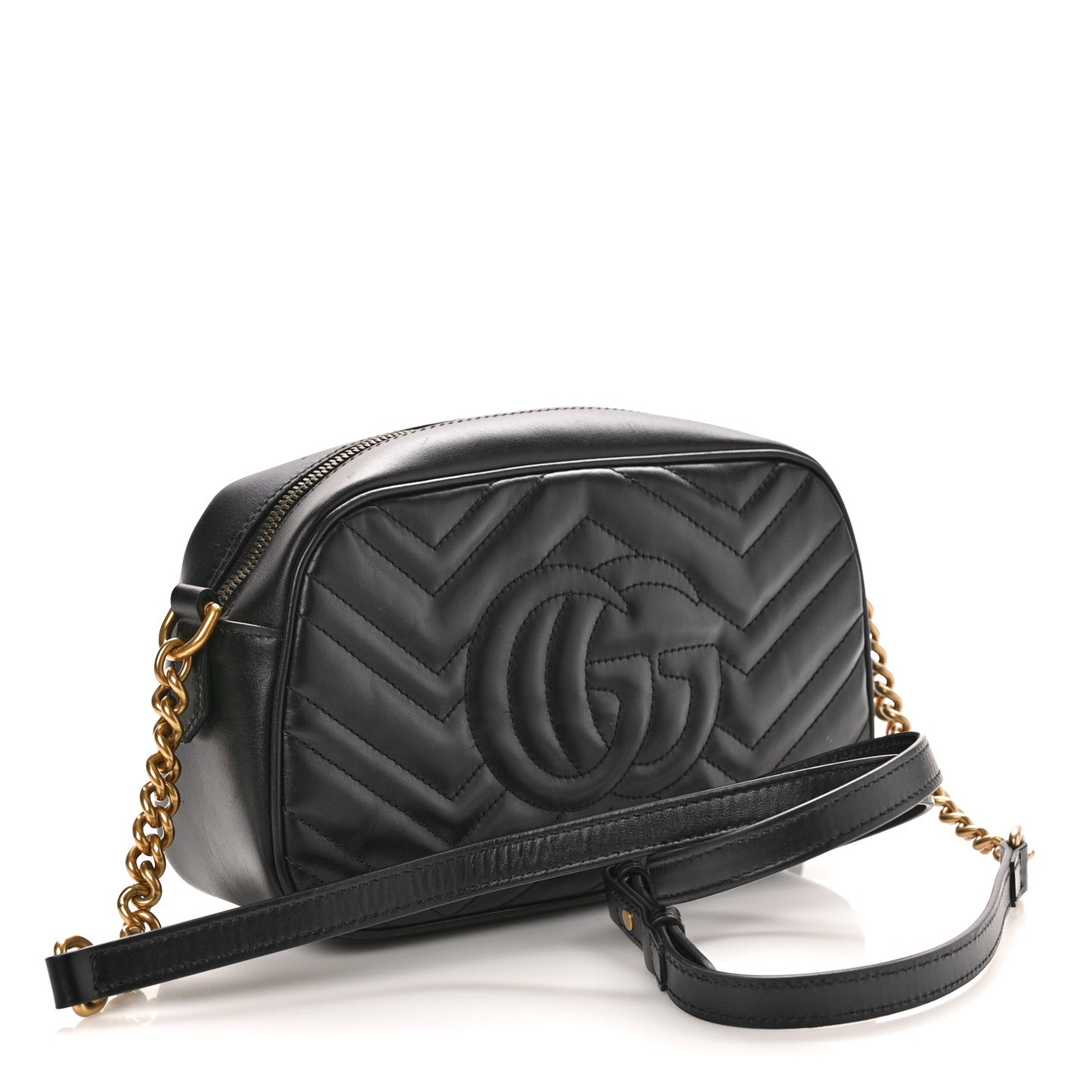 Calfskin Matelasse Small GG Marmont Chain Shoulder Bag Black