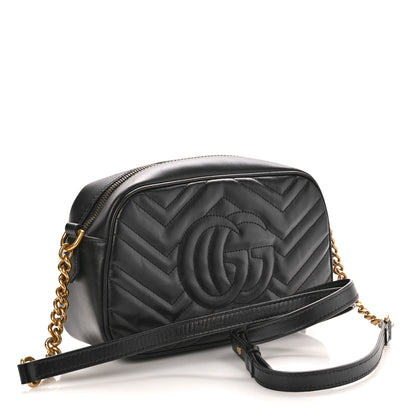 Gucci Calfskin Matelasse Small GG Marmont Chain Shoulder Bag Black 3 of 10