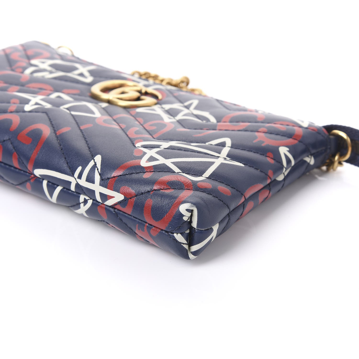 Gucci Calfskin Matelasse GucciGhost Mini GG Marmont Chain Bag Blue Agata Hibiscus Red 6 of 9