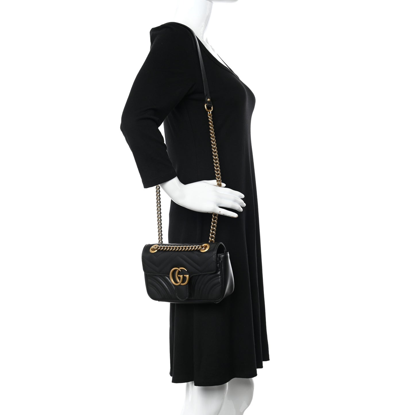 Calfskin Matelasse Mini GG Marmont Shoulder Bag Black