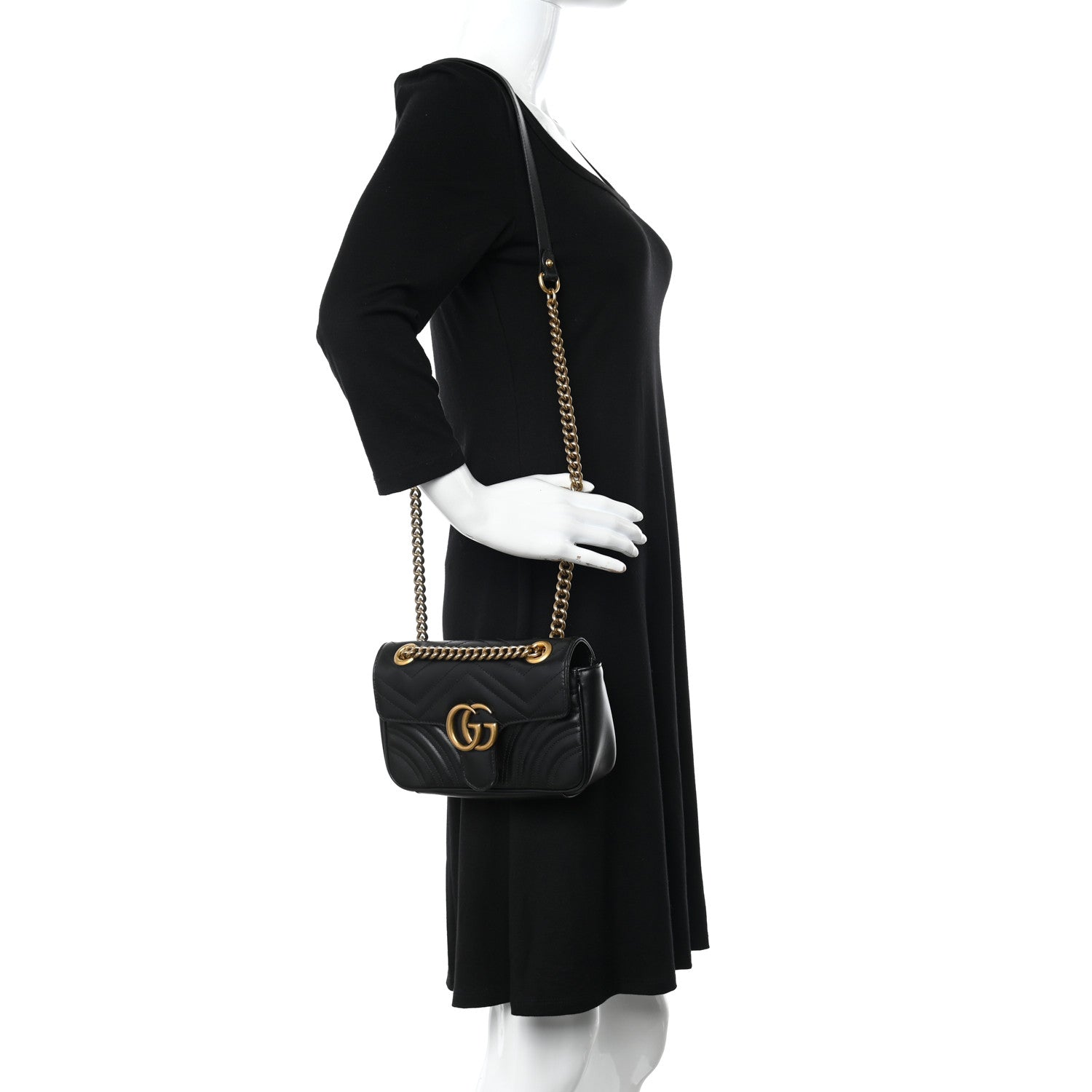 Gucci Calfskin Matelasse Mini GG Marmont Shoulder Bag Black 2 of 10