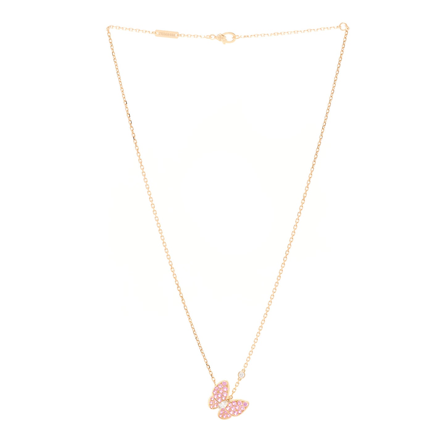 18K Rose Gold Diamond Pink Sapphire Two Butterfly Pendant Necklace