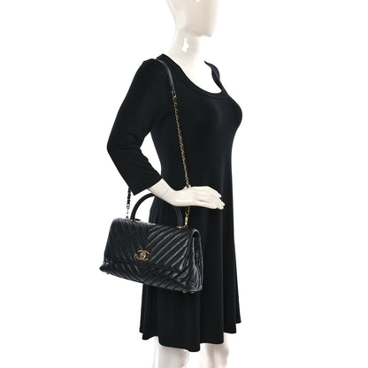 Chanel Aged Calfskin Chevron Quilted Small Coco Handle Flap Black 2 of 9