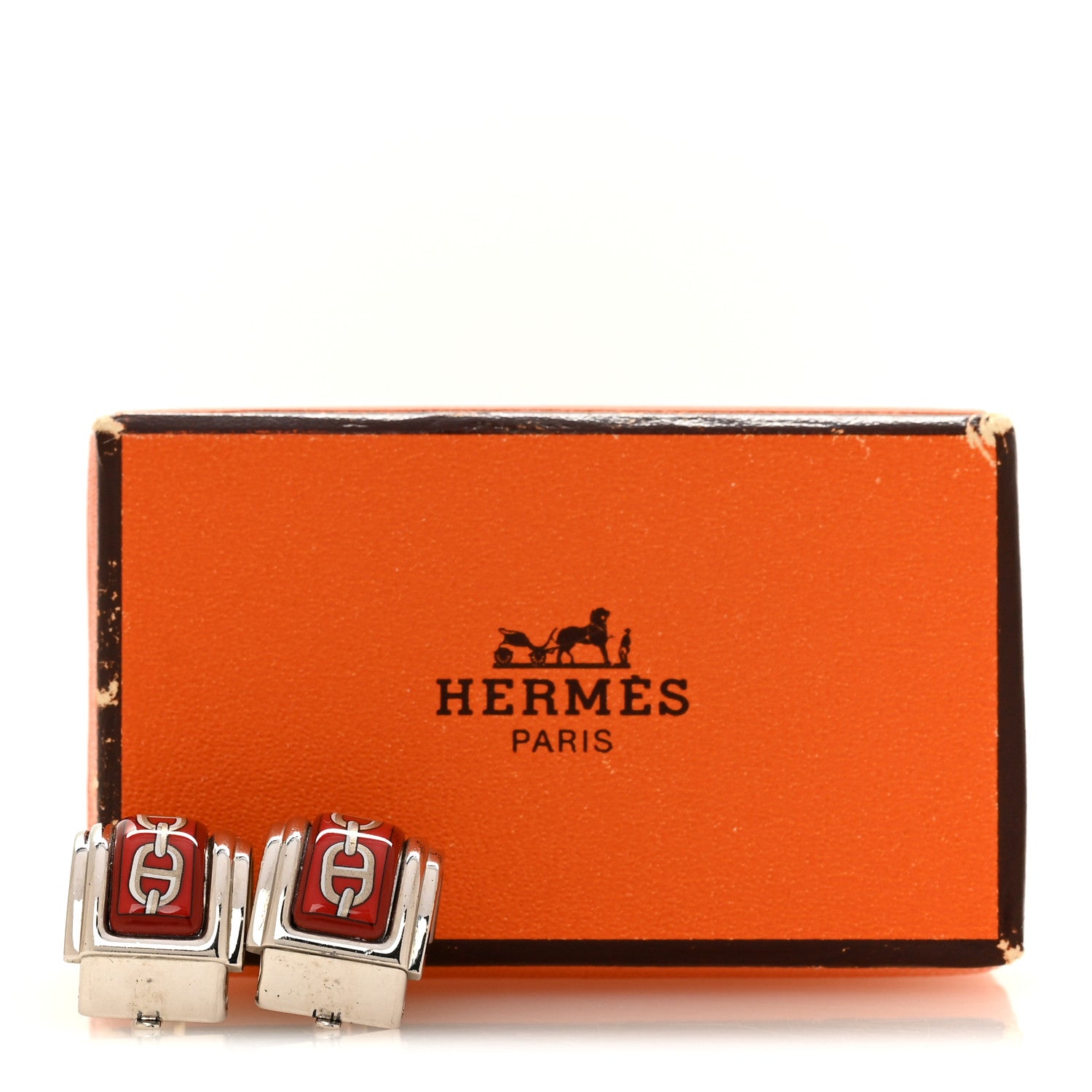 Hermes Enamel Printed Chaine d'Ancre Clip On Earrings Silver 5 of 5
