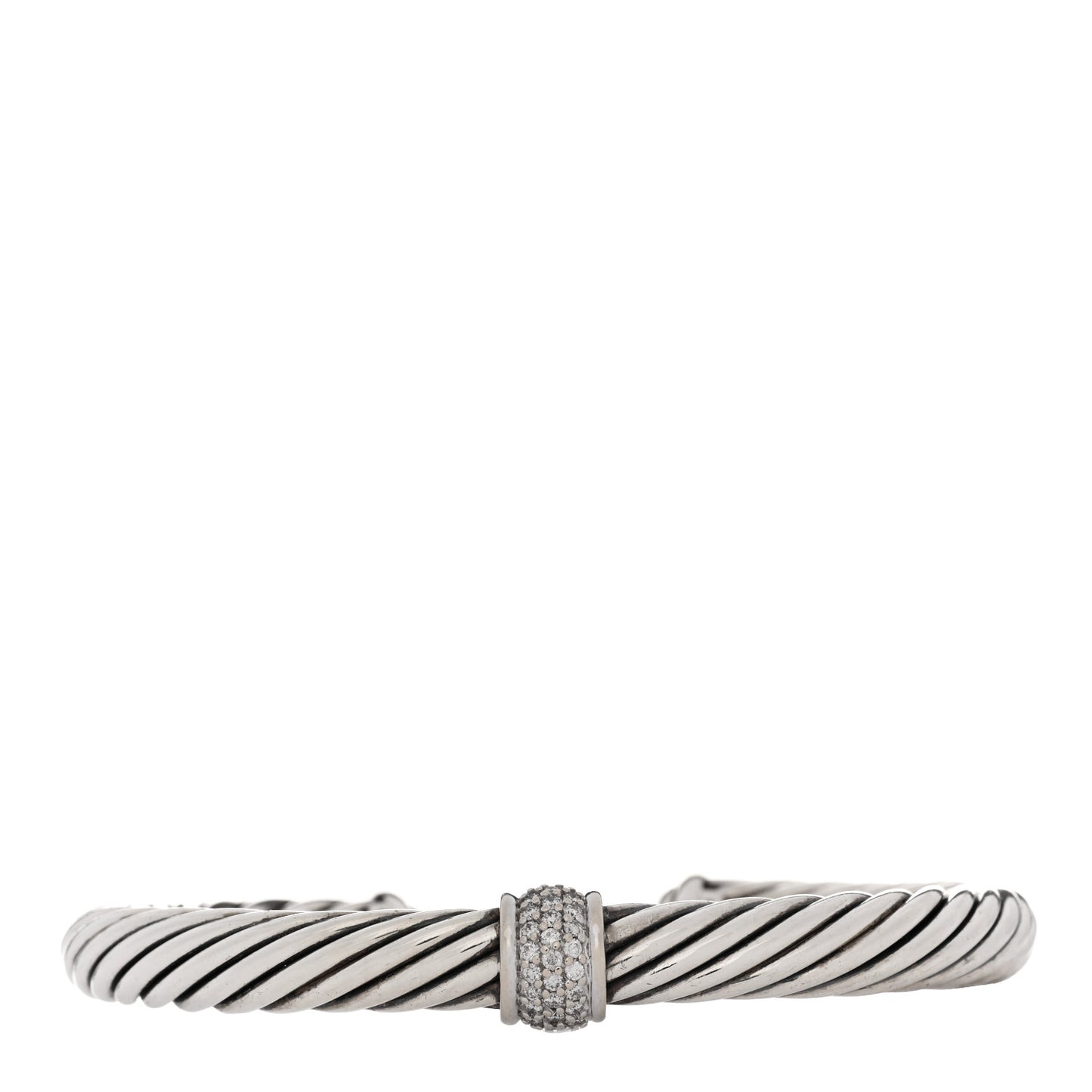 Sterling Silver 18K White Gold Diamond 7mm Cable Classics Station Bracelet