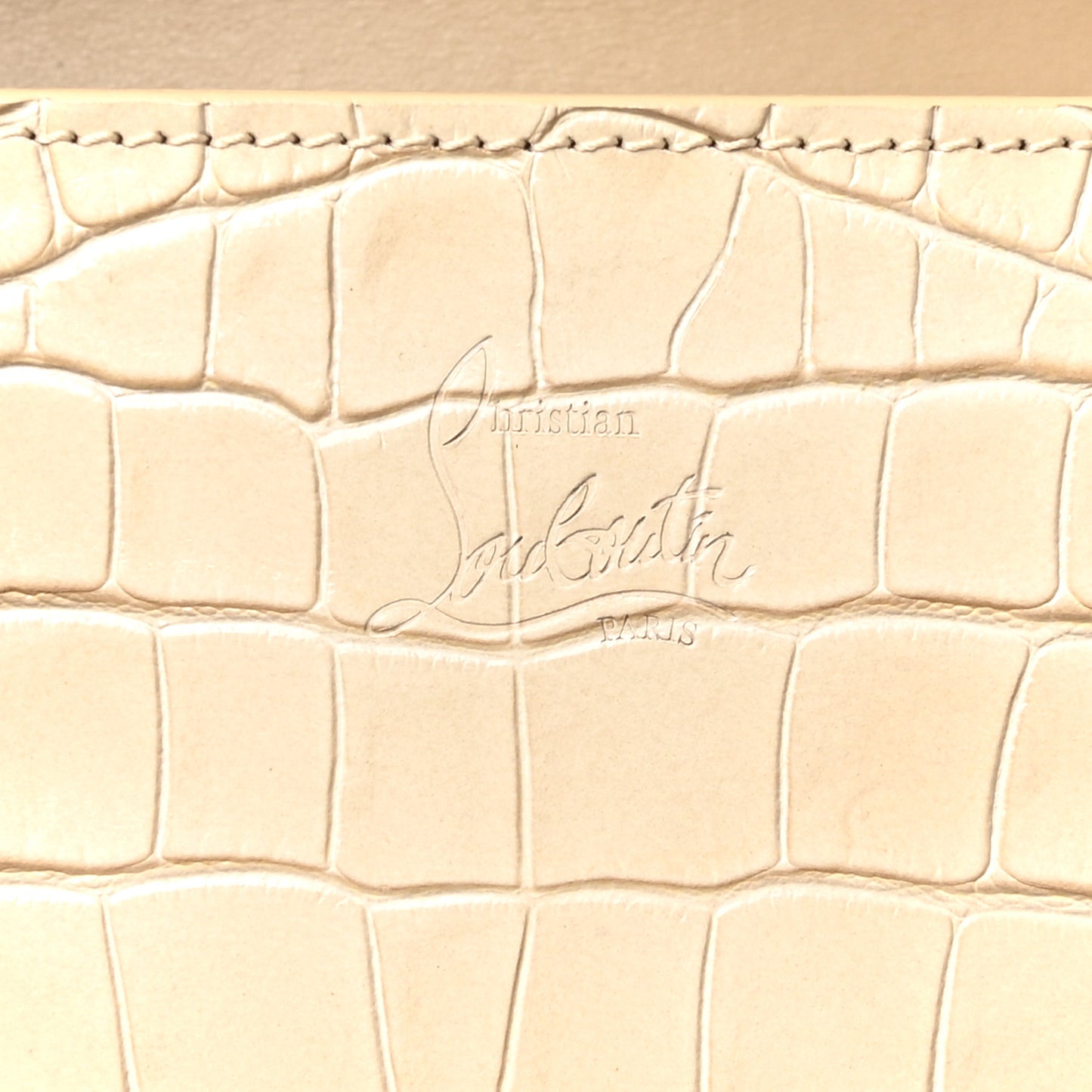 Calfskin Crocodile Embossed Spikes Loubinthesky Paloma Clutch Nougat
