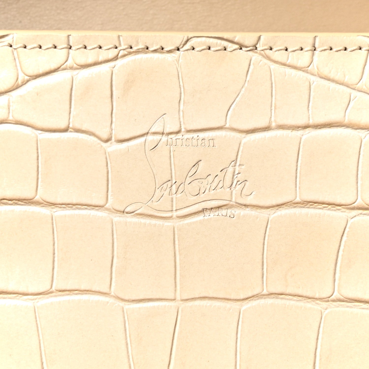 Christian Louboutin Calfskin Crocodile Embossed Spikes Loubinthesky Paloma Clutch Nougat 6 of 9